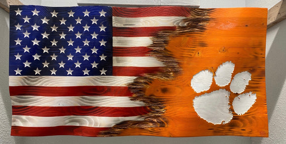 Clemson Tigers | American Flag | Jack | Wood | Handmade | 19 x 38