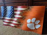 Clemson Tigers | American Flag | Jack | Wood | Handmade | 13 x 25