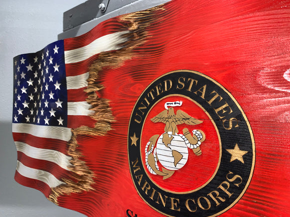 USMC | American Flag | Jack | Wood | Handmade | 19 x 38