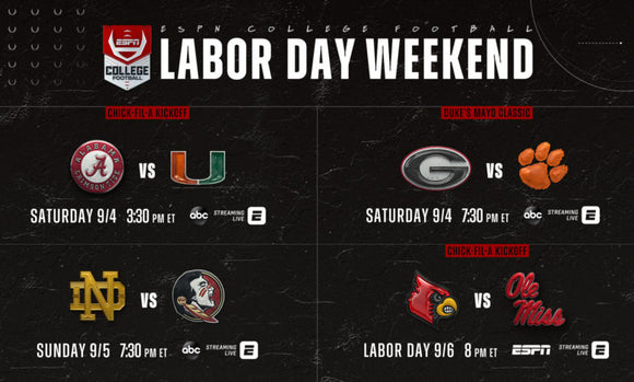 Epic college football slate for Labor Day Weekend!