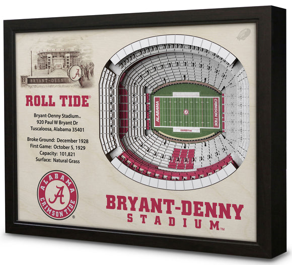 Alabama Crimson Tide | 3D Stadium View | Bryant Denny Stadium | Wall Art | Wood