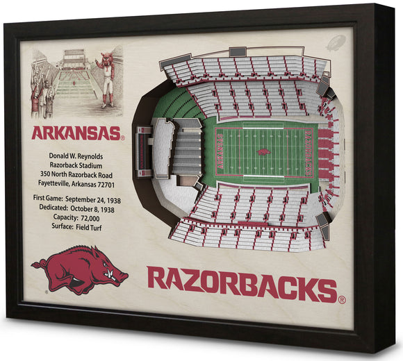 Arkansas Razorbacks | 3D Stadium View | Donald W Reynolds Stadium | Wall Art | Wood