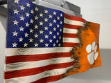 Clemson Tigers | American Flag | Jack | Wood | Handmade | 19 x 38