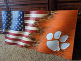 Clemson Tigers | American Flag | Jack | Wood | Handmade | 19 x 38