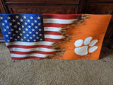 Clemson Tigers | American Flag | Jack | Wood | Handmade | 19 x 38