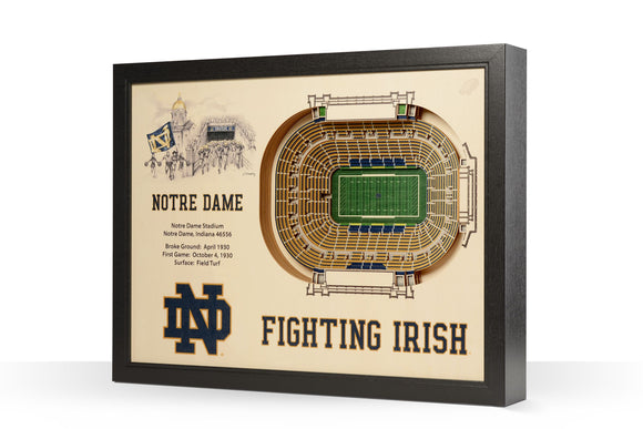 Notre Dame Irish | 3D Stadium View | Notre Dame Stadium | Wall Art | Wood