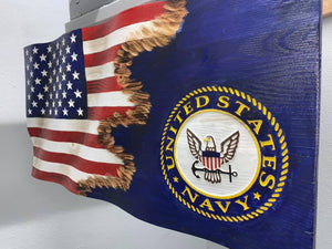 US Navy | American Flag | Jack | Wood | Handmade | 16 x 31
