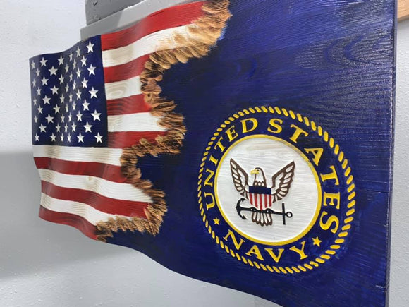 US Navy | American Flag | Jack | Wood | Handmade | 28 x 50