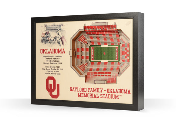 Oklahoma Sooners | 3D Stadium View | Gaylord Family Oklahoma Memorial Stadium | Wall Art | Wood