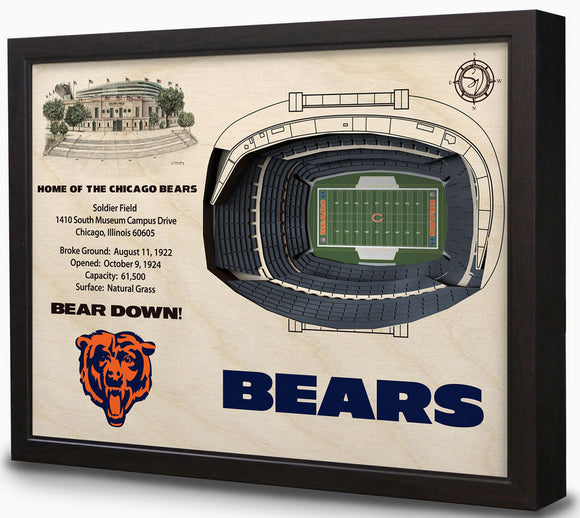 Chicago Bears | 3D Stadium View | Soldier Field | Wall Art | Wood