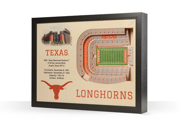 Texas Longhorns | 3D Stadium View | DKR Texas Memorial Stadium | Wall Art | Wood