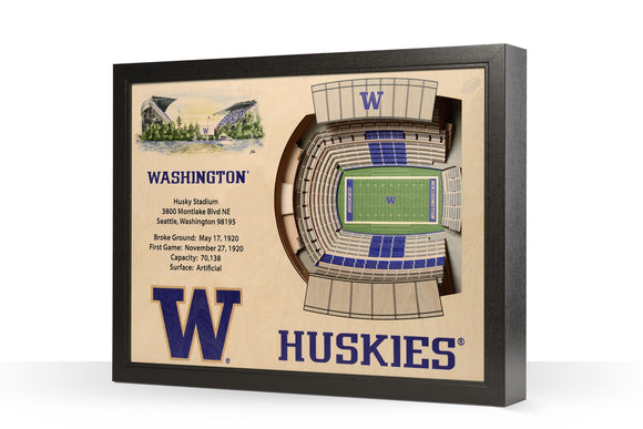 Washington Huskies | 3D Stadium View | Art Husky Stadium | Wall Art | Wood